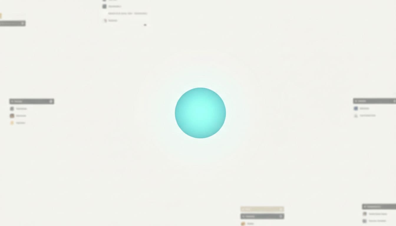 A single bright blue button sits in open space, isolated from blurred background interface clutter.